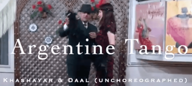 Screenshot from video of Khashayar and da-AL dancing Argentine Tango, un-choreographed.